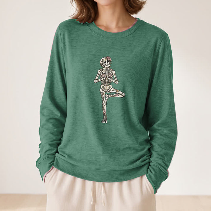 Camicia a maniche lunghe da donna Olivenorma in misto cotone con stampa artistica di scheletro di loto. - image 23