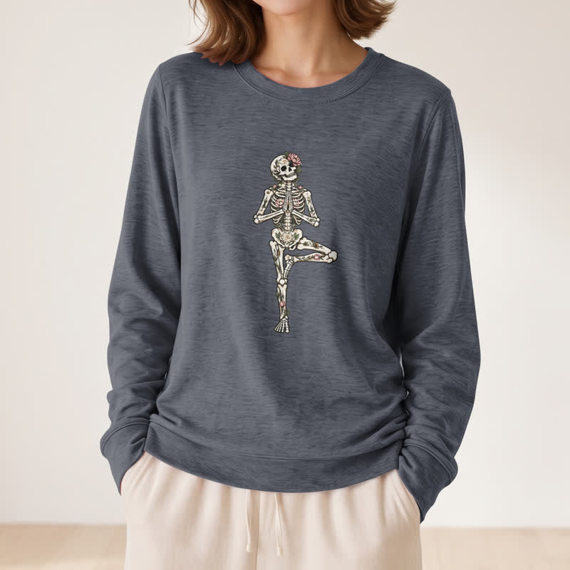 Camicia a maniche lunghe da donna Olivenorma in misto cotone con stampa artistica di scheletro di loto. - image 14