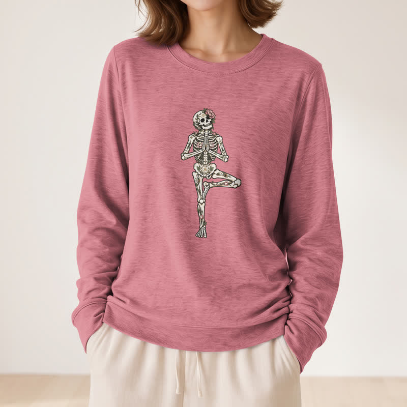 Camicia a maniche lunghe da donna Olivenorma in misto cotone con stampa artistica di scheletro di loto. - image 8
