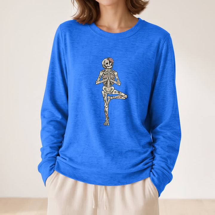 Camicia a maniche lunghe da donna Olivenorma in misto cotone con stampa artistica di scheletro di loto. - image 17