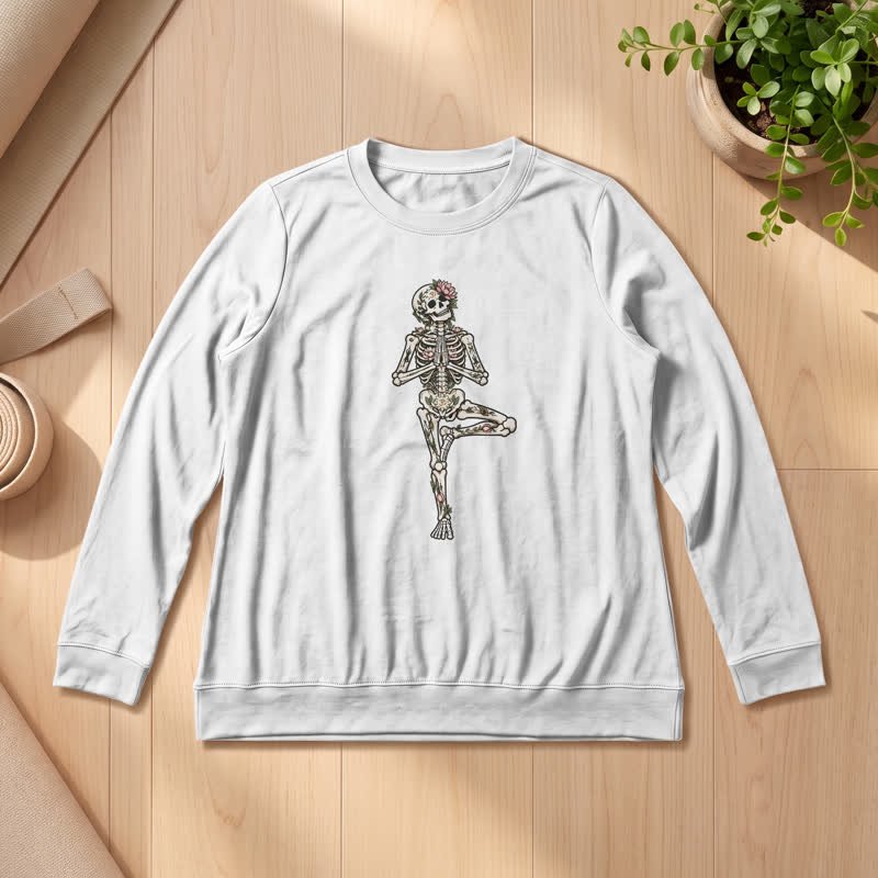 Camicia a maniche lunghe da donna Olivenorma in misto cotone con stampa artistica di scheletro di loto. - Bianco - 2XL - image 3