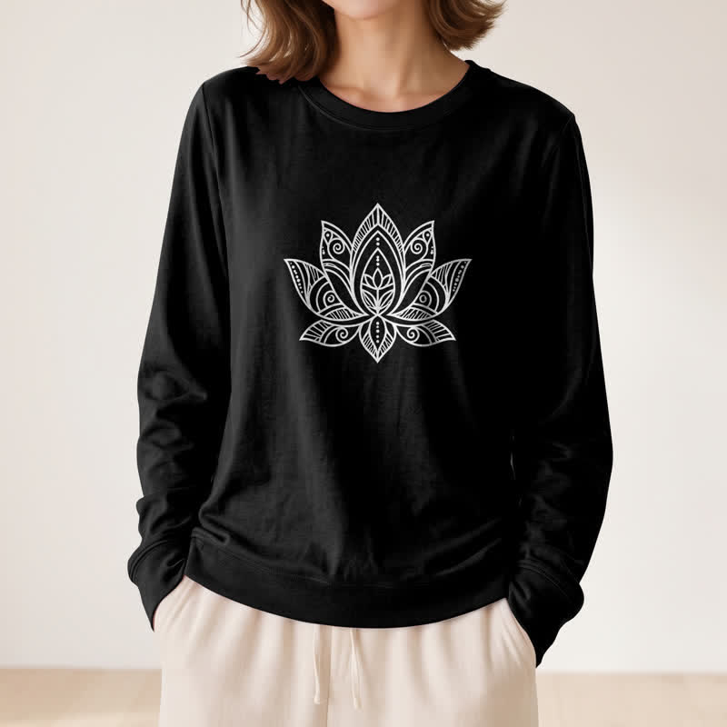 Camicia a maniche lunghe da donna Olivenorma in morbido misto cotone con stampa mandala e loto. - image 8