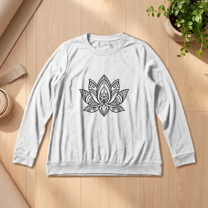 Camicia a maniche lunghe da donna Olivenorma in morbido misto cotone con stampa mandala e loto. - Bianco - 2XL - image 3