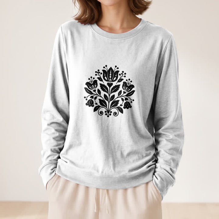 Camicia a maniche lunghe da donna Olivenorma in morbido misto cotone con stampa floreale folk. - image 5
