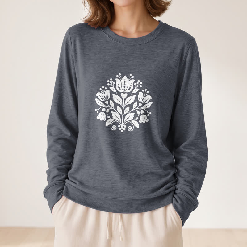 Camicia a maniche lunghe da donna Olivenorma in morbido misto cotone con stampa floreale folk. - image 14