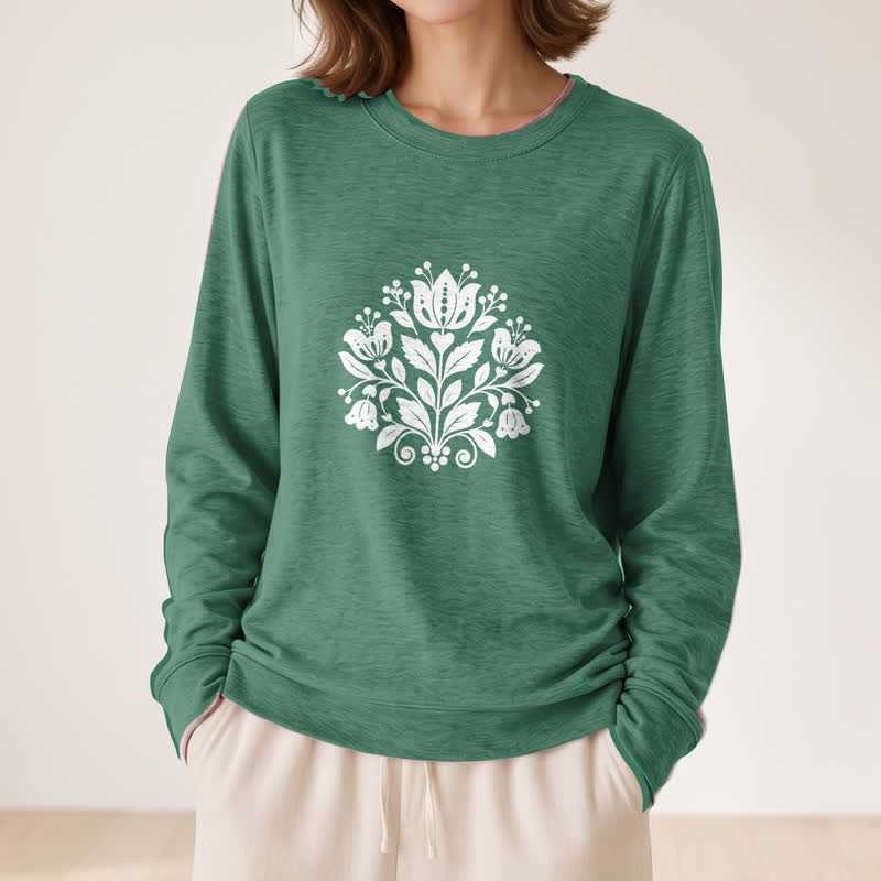 Camicia a maniche lunghe da donna Olivenorma in morbido misto cotone con stampa floreale folk. - image 23