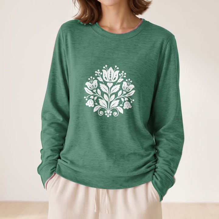 Camicia a maniche lunghe da donna Olivenorma in morbido misto cotone con stampa floreale folk. - image 23