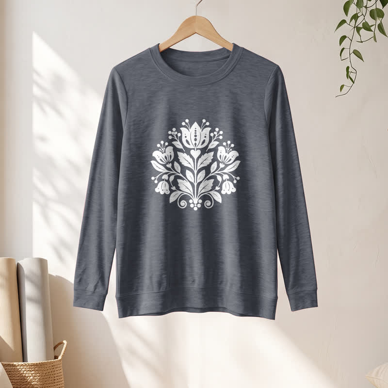 Camicia a maniche lunghe da donna Olivenorma in morbido misto cotone con stampa floreale folk. - image 13