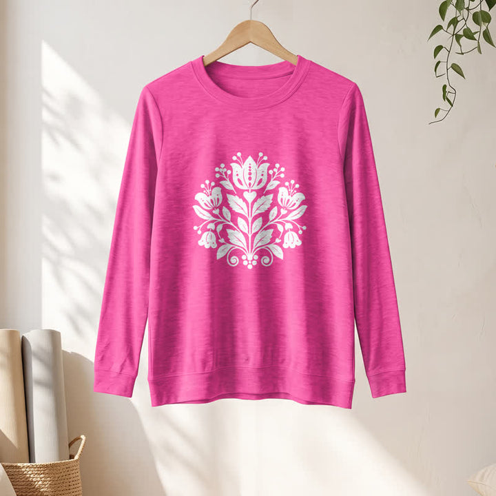 Camicia a maniche lunghe da donna Olivenorma in morbido misto cotone con stampa floreale folk. - image 19