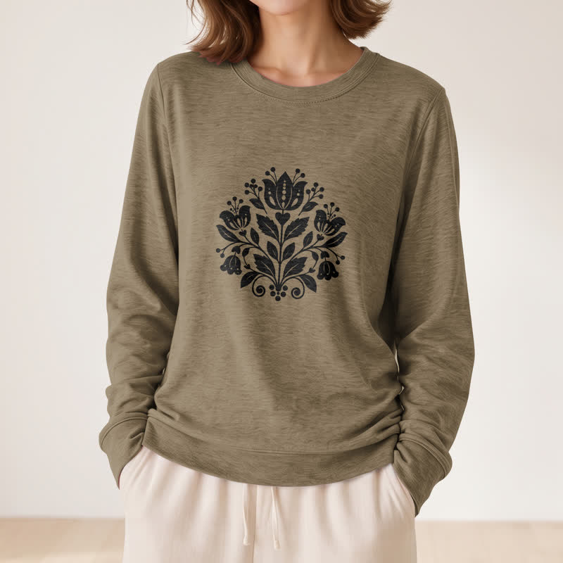 Camicia a maniche lunghe da donna Olivenorma in morbido misto cotone con stampa floreale folk. - image 26