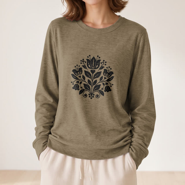 Camicia a maniche lunghe da donna Olivenorma in morbido misto cotone con stampa floreale folk. - image 26