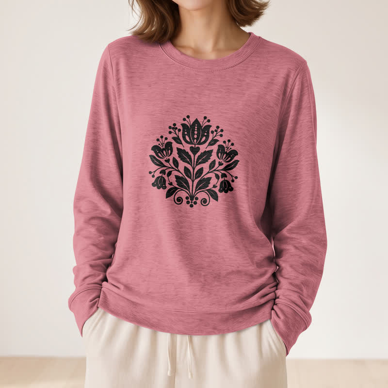 Camicia a maniche lunghe da donna Olivenorma in morbido misto cotone con stampa floreale folk. - image 2