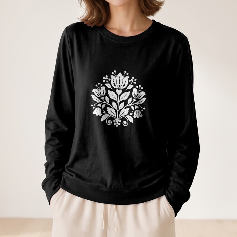 Camicia a maniche lunghe da donna Olivenorma in morbido misto cotone con stampa floreale folk. - image 8