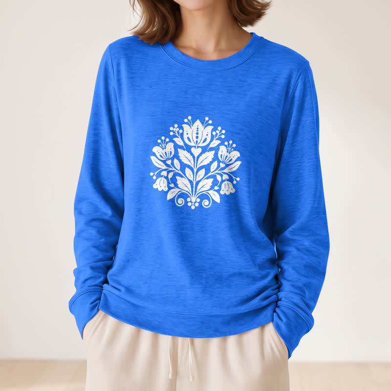 Camicia a maniche lunghe da donna Olivenorma in morbido misto cotone con stampa floreale folk. - image 17