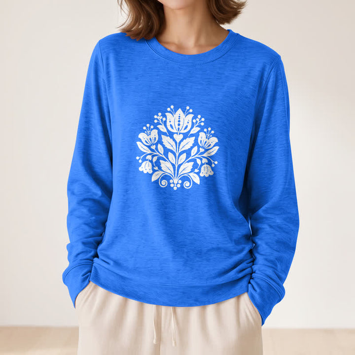 Camicia a maniche lunghe da donna Olivenorma in morbido misto cotone con stampa floreale folk. - image 17
