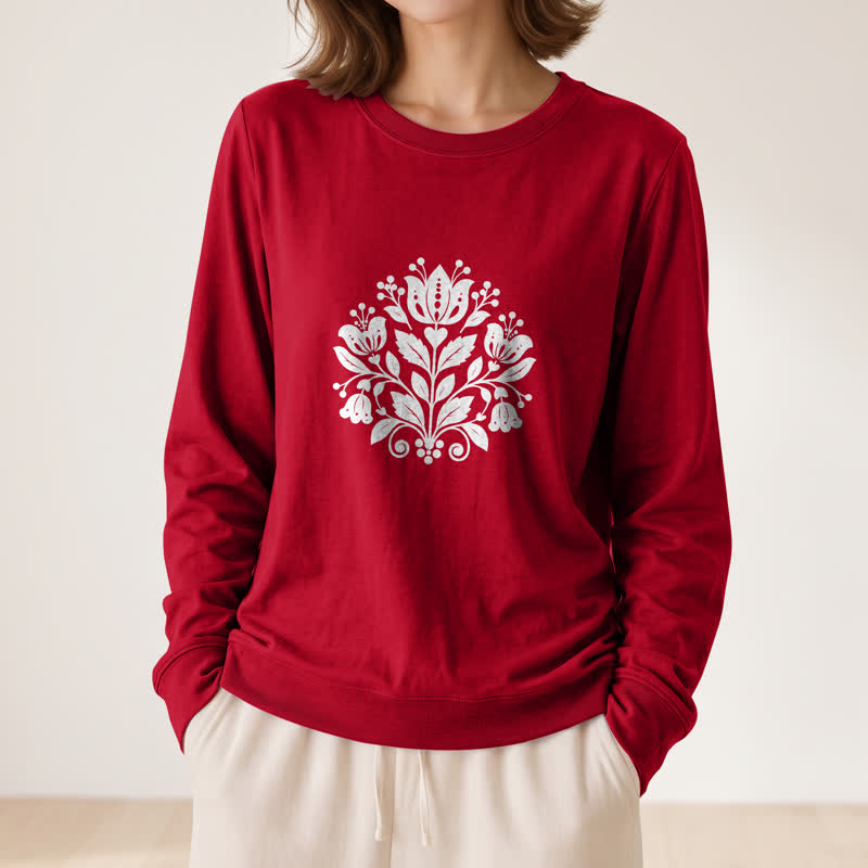 Camicia a maniche lunghe da donna Olivenorma in morbido misto cotone con stampa floreale folk. - image 32
