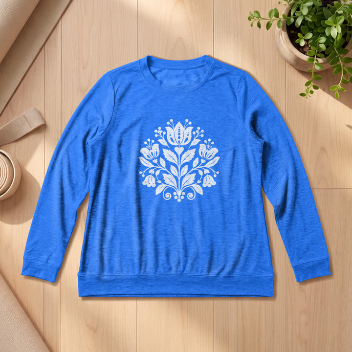 Camicia a maniche lunghe da donna Olivenorma in morbido misto cotone con stampa floreale folk. - Blu vintage - 2XL - image 15