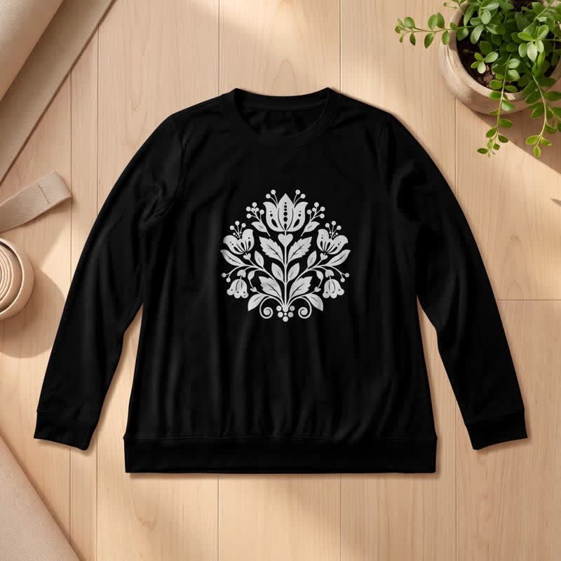 Camicia a maniche lunghe da donna Olivenorma in morbido misto cotone con stampa floreale folk. - Nero - 2XL - image 6