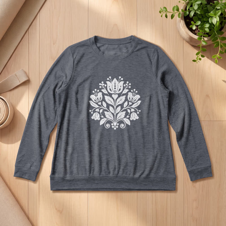 Camicia a maniche lunghe da donna Olivenorma in morbido misto cotone con stampa floreale folk. - Grigio Heather - 2XL - image 12