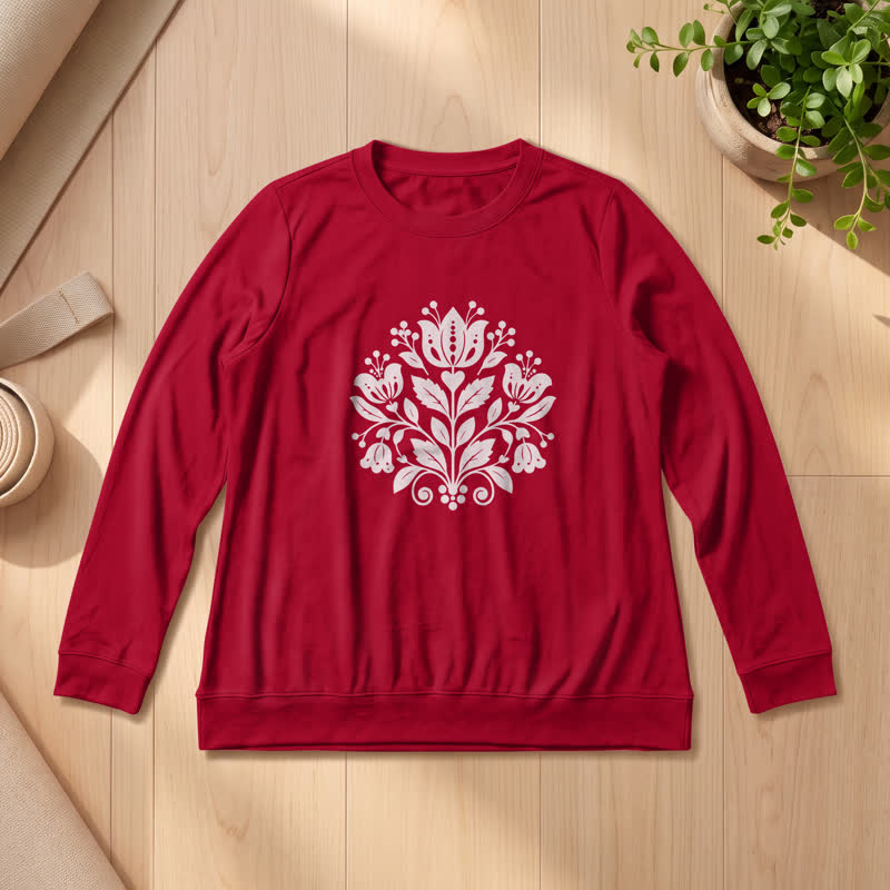 Camicia a maniche lunghe da donna Olivenorma in morbido misto cotone con stampa floreale folk. - Vino - 2XL - image 30
