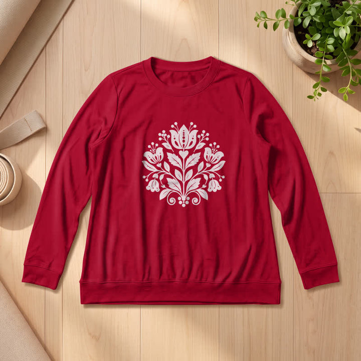 Camicia a maniche lunghe da donna Olivenorma in morbido misto cotone con stampa floreale folk. - Vino - 2XL - image 30