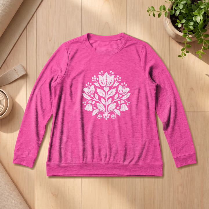 Camicia a maniche lunghe da donna Olivenorma in morbido misto cotone con stampa floreale folk. - Rosa - 2XL - image 18