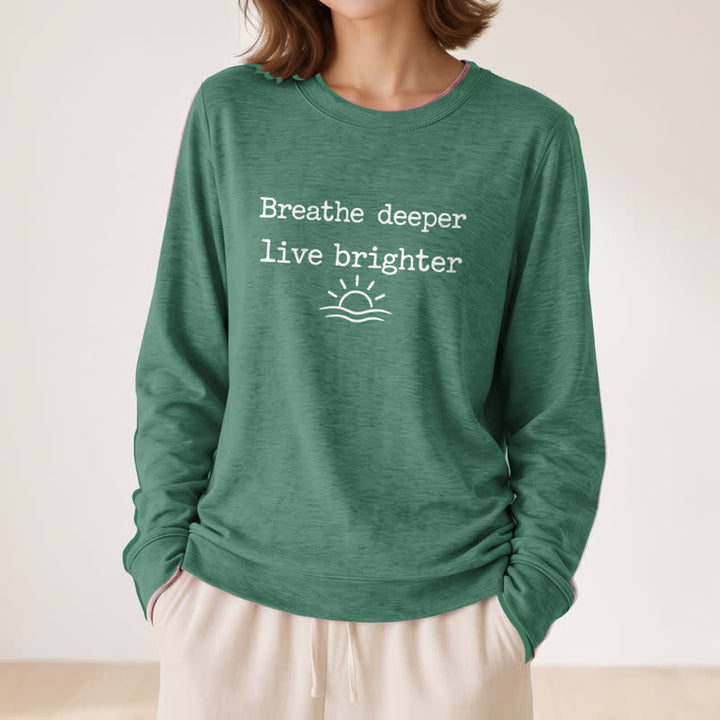 Camicia a maniche lunghe da donna Olivenorma in morbido misto cotone con stampa "Breathe Deeper". - image 2