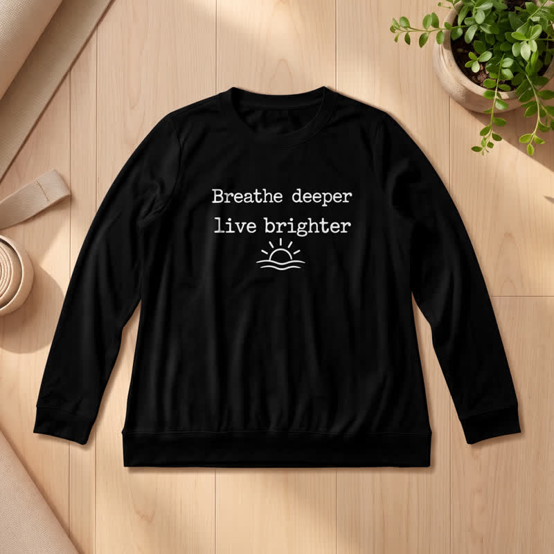 Camicia a maniche lunghe da donna Olivenorma in morbido misto cotone con stampa "Breathe Deeper". - Nero - 2XL - image 6