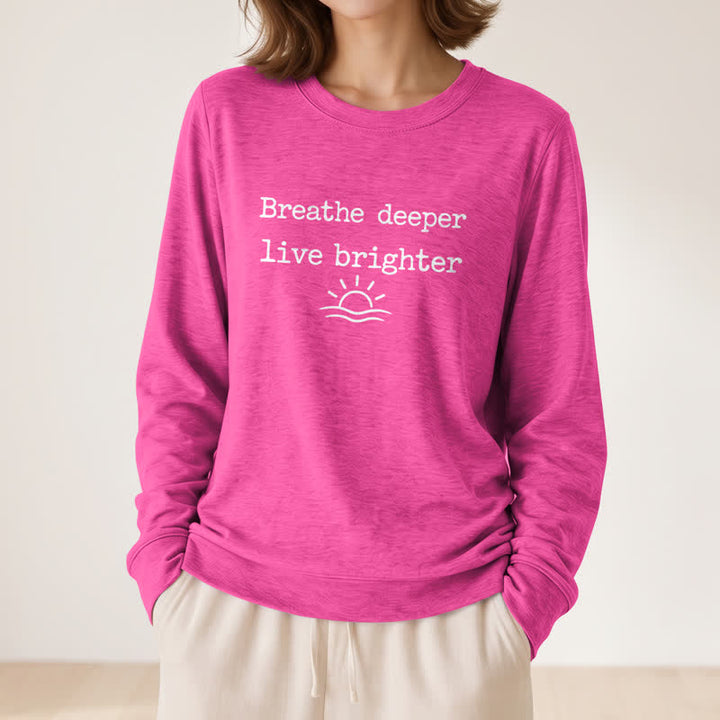 Camicia a maniche lunghe da donna Olivenorma in morbido misto cotone con stampa "Breathe Deeper". - image 23