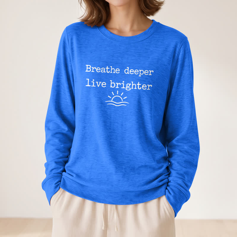 Camicia a maniche lunghe da donna Olivenorma in morbido misto cotone con stampa "Breathe Deeper". - image 20