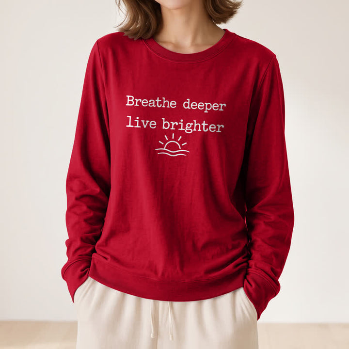 Camicia a maniche lunghe da donna Olivenorma in morbido misto cotone con stampa "Breathe Deeper". - image 32
