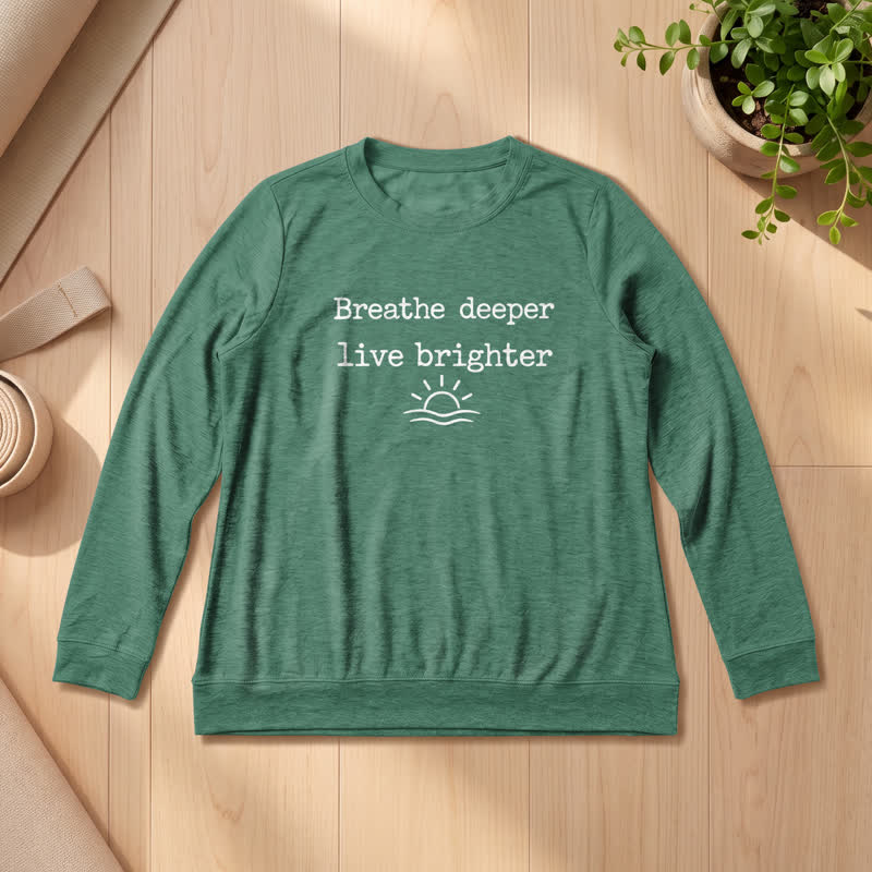Camicia a maniche lunghe da donna Olivenorma in morbido misto cotone con stampa "Breathe Deeper". - Verde Vintage - 2XL - image 0
