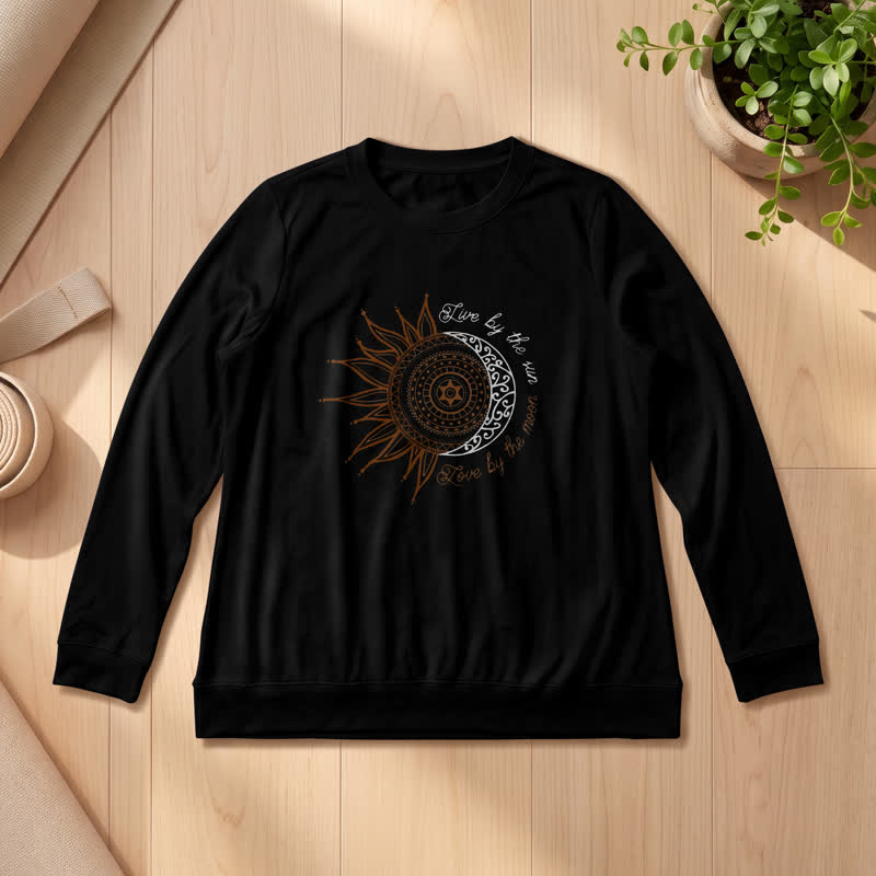 Camicia a maniche lunghe da donna Olivenorma in morbido misto cotone con stampa mandala sole luna - Nero - 2XL - image 6