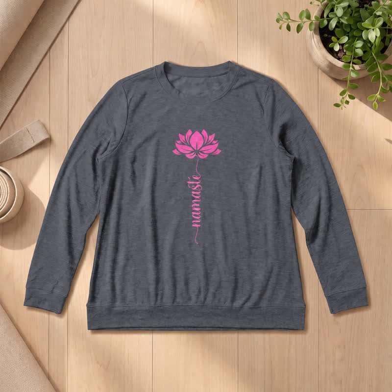 Camicia a maniche lunghe da donna Olivenorma in morbido cotone con stampa Namaste Lotus. - Grigio Heather - 2XL - image 12