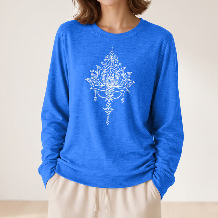 Camicia da donna a maniche lunghe Olivenorma in morbido misto cotone con stampa a loto. - image 20