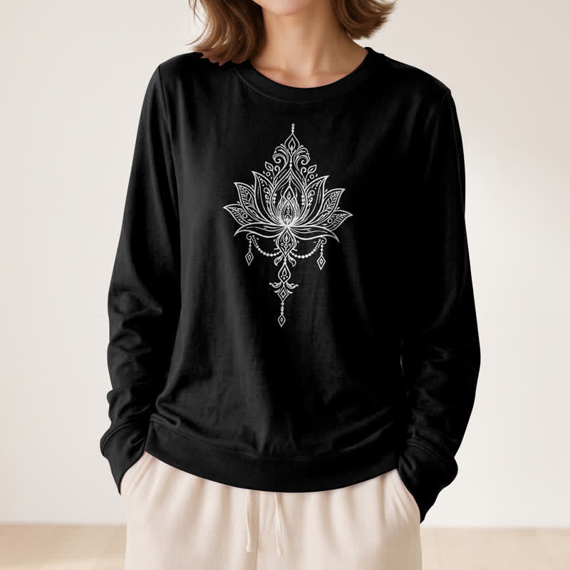Camicia da donna a maniche lunghe Olivenorma in morbido misto cotone con stampa a loto. - image 8