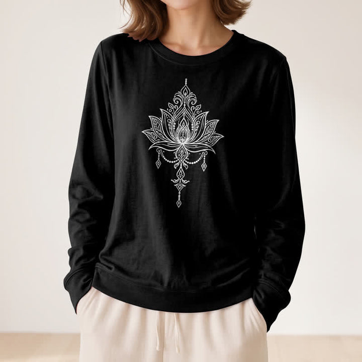 Camicia da donna a maniche lunghe Olivenorma in morbido misto cotone con stampa a loto. - image 8