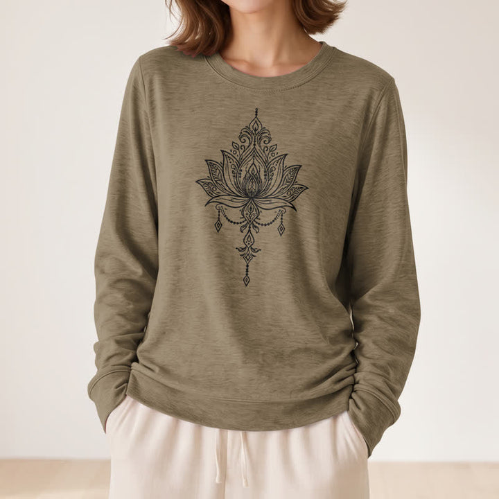 Camicia da donna a maniche lunghe Olivenorma in morbido misto cotone con stampa a loto. - image 26