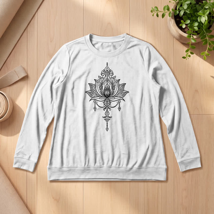 Camicia da donna a maniche lunghe Olivenorma in morbido misto cotone con stampa a loto. - Bianco - 2XL - image 3