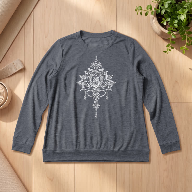 Camicia da donna a maniche lunghe Olivenorma in morbido misto cotone con stampa a loto. - Grigio Heather - 2XL - image 15
