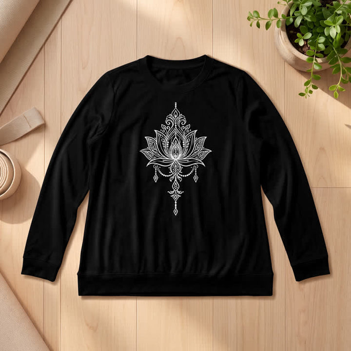 Camicia da donna a maniche lunghe Olivenorma in morbido misto cotone con stampa a loto. - Nero - 2XL - image 6