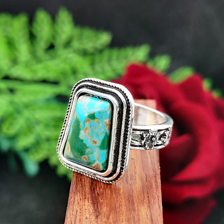Anello Olivenorma Pietra Imperatore in argento placcato con rosa in rilievo 