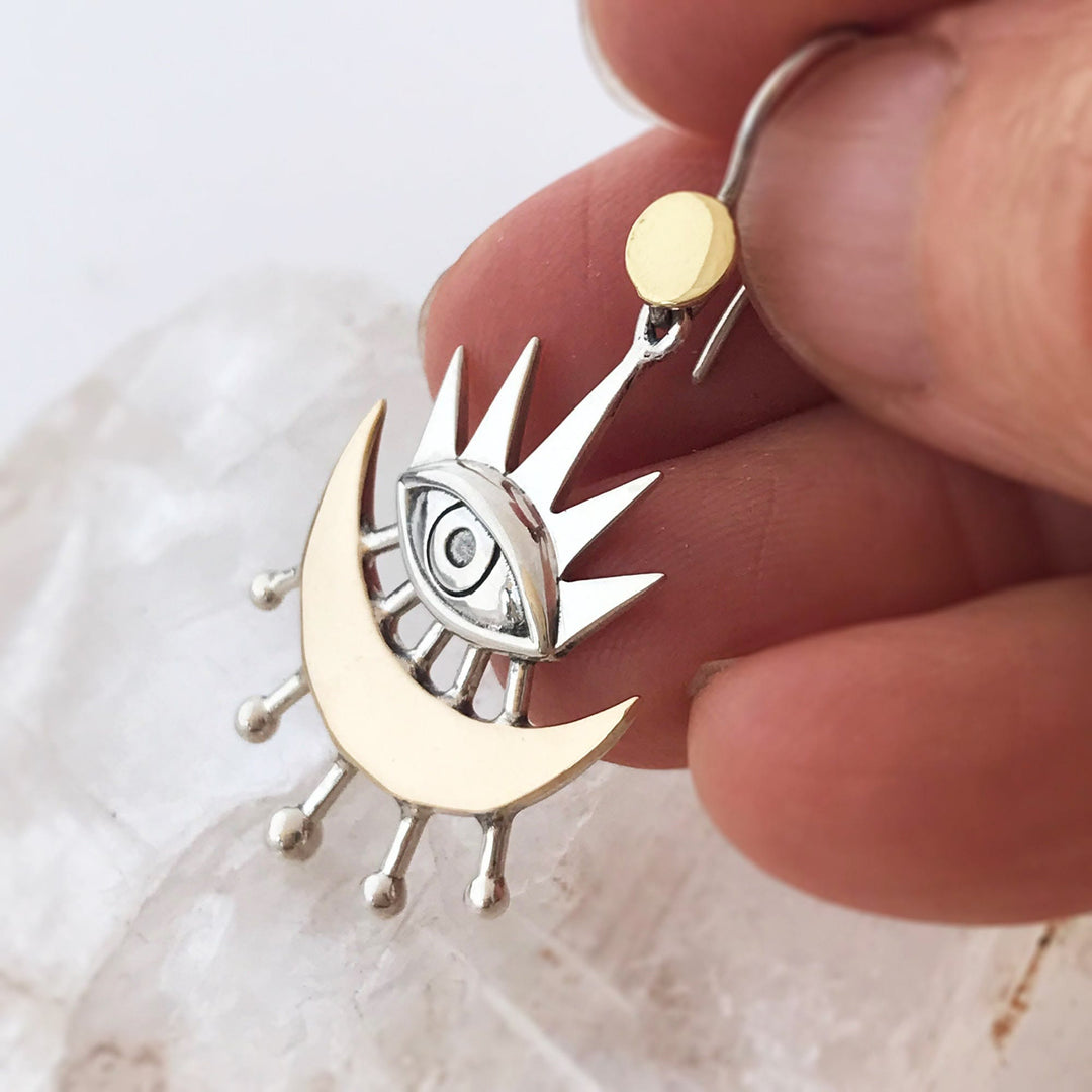Orecchini Olivenorma Evil Eye con raggi di luna crescente