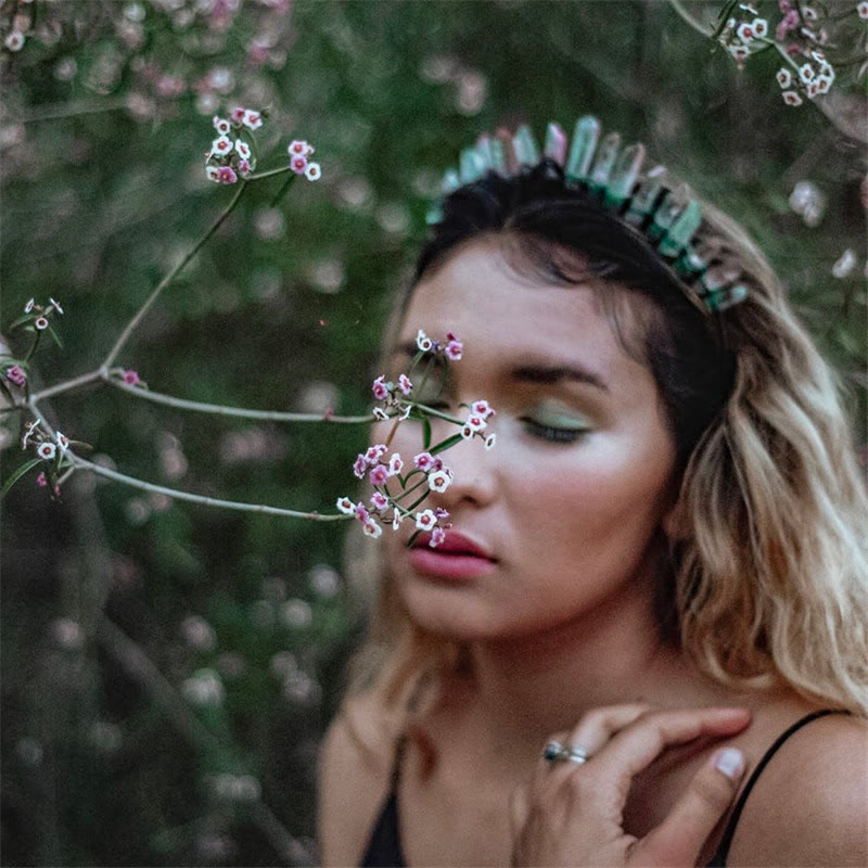 Olivenorma Cerchietto per capelli con corona arcobaleno in cristallo naturale, copricapo da sposa