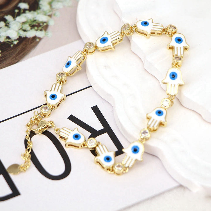 Olivenorma Bracciale Hamsa con Zircone Smaltato Colorato e Occhio Malvagio 