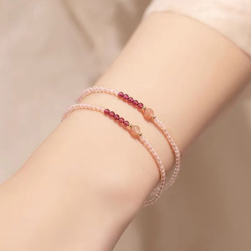 Braccialetto con pietre preziose curative in cristallo rosa e quarzo fragola