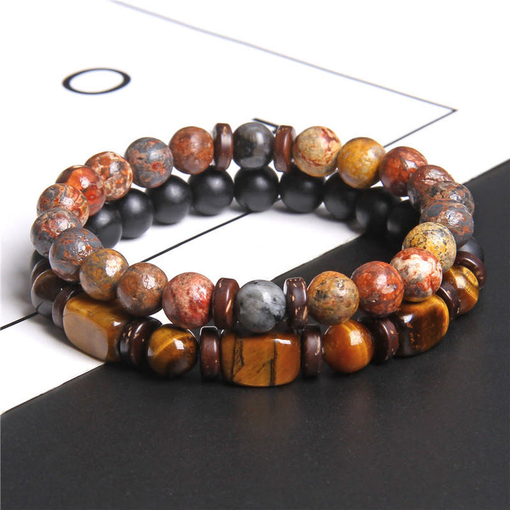 Olivenorma Set di bracciali in pietra occhio di tigre turchese africano