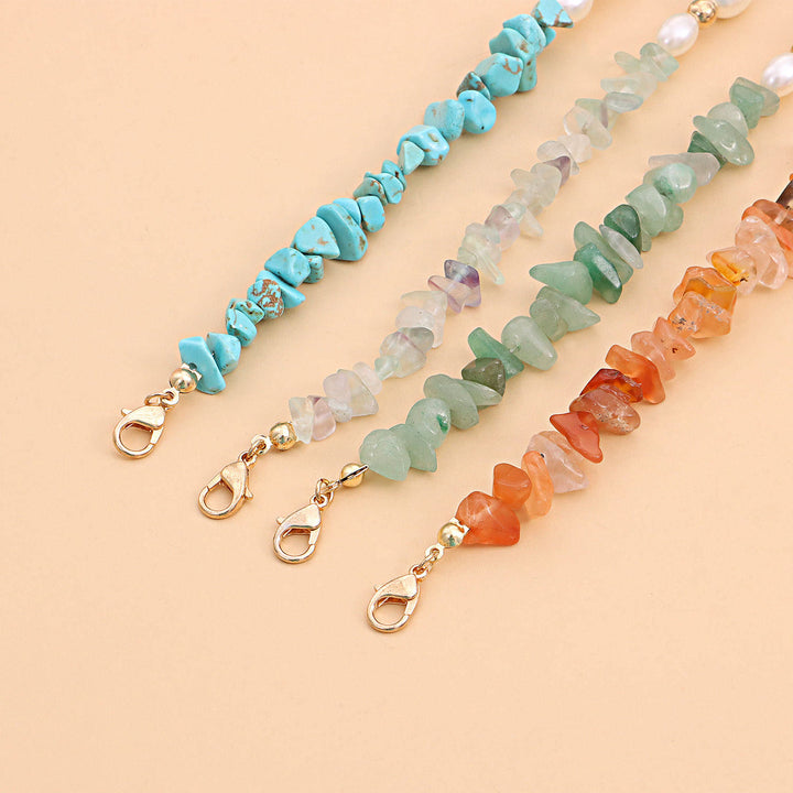 Collana con perle bohémien naturali e pietre irregolari Olivenorma 