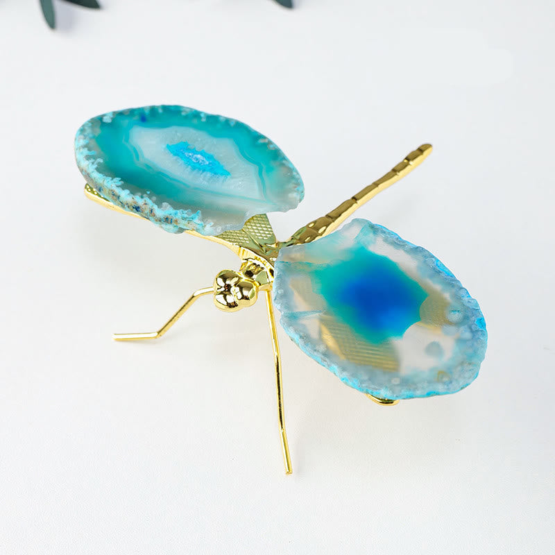 Olivenorma fette di agata naturale decorazione con pietra preziosa libellula