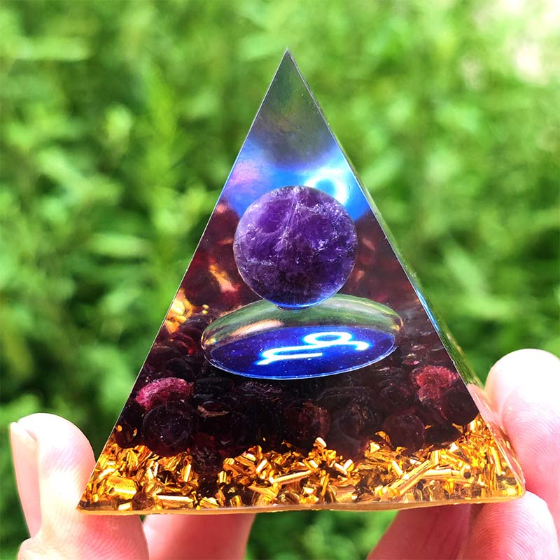 Olivenorma Ametista con Granato Capricorno Zodiac Orgone Piramide 